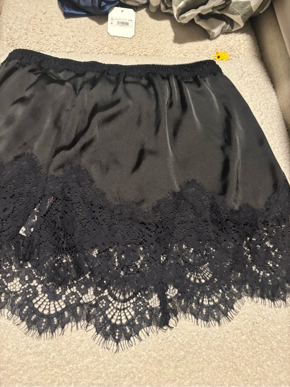 Free People Black Lace Trim Satin Mini Skirt